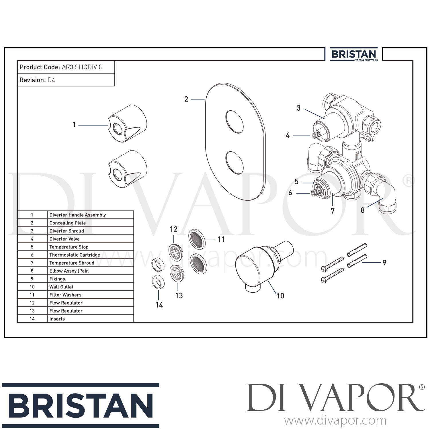 Bristan AR3 SHCDIV C Artisan Recessed Concealed Shower Valve with